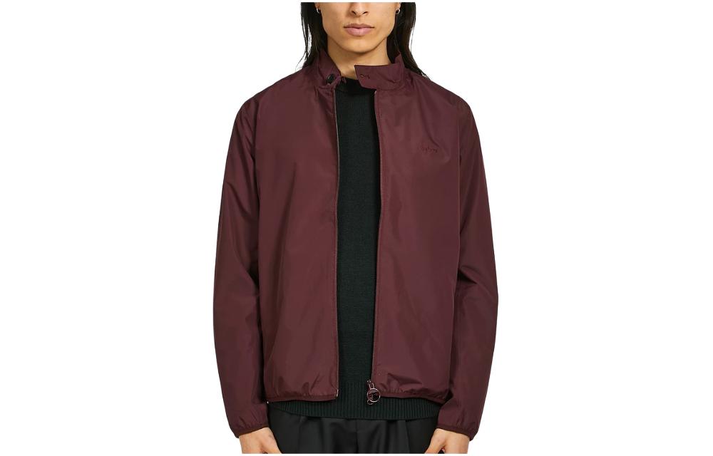 Barbour Solid Color Stand Collar Zip Loose Fit Jacket Wine Red () MWB1029RE91