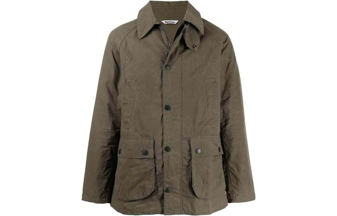 Barbour Solid Color Zip-Up Jacket with Large Pockets Green MCA0741GN31