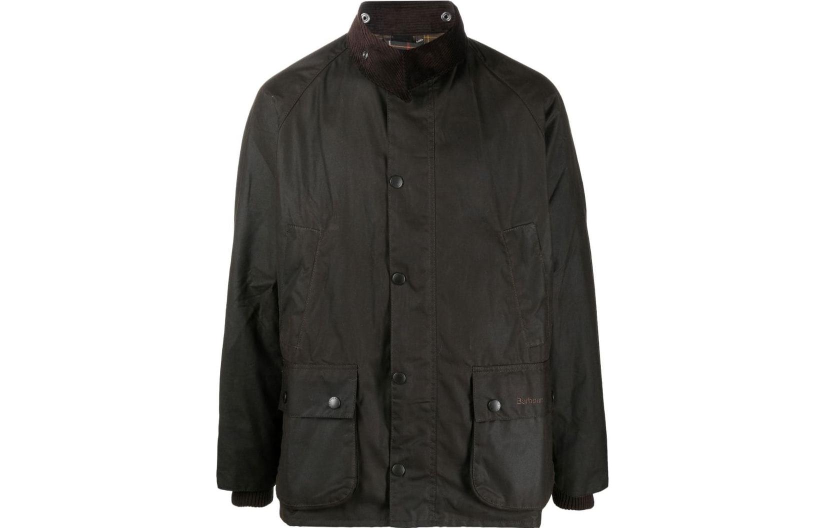 Barbour Solid Olive Green Zip-Up Jacket with Button-Down Collar MWX0010NOL71