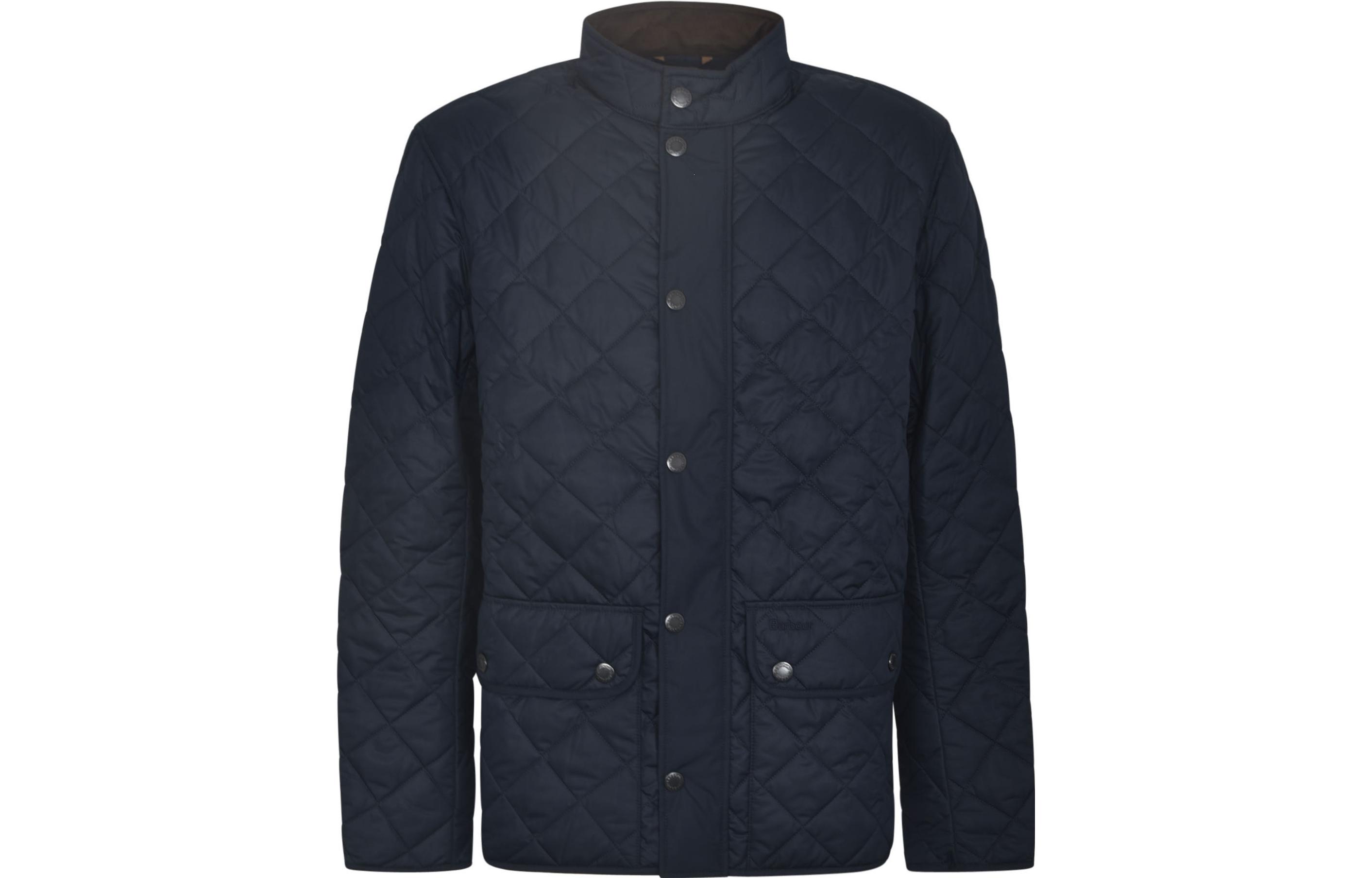 Barbour Solid Single-Breasted High-Collar Long-Sleeve Jacket Blue MQU1715MQUNY51