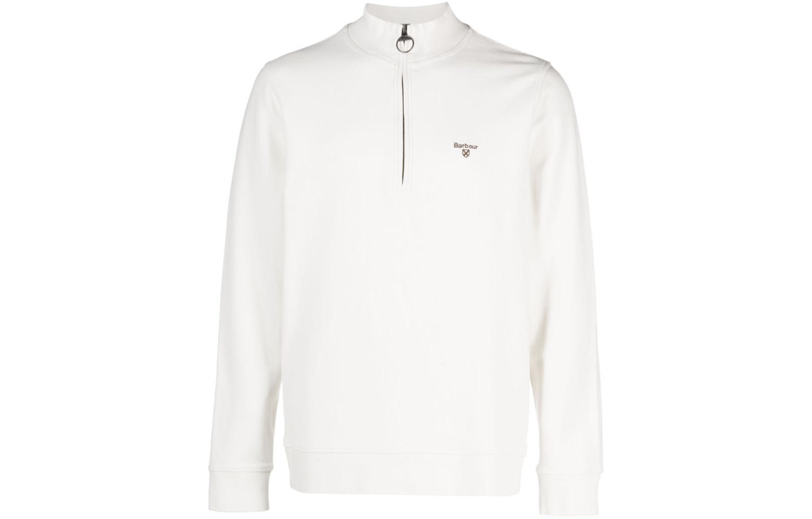 Barbour Solid White Cotton Zip-Neck Long-Sleeve Sweatshirt MOL0526WH13