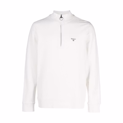 Barbour Solid White Cotton Zip-Neck Long-Sleeve Sweatshirt MOL0526WH13