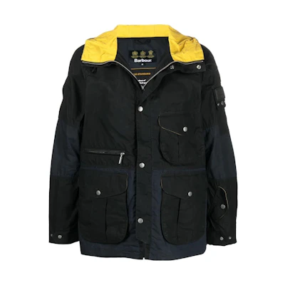 Barbour SS22 Colorblock Zip-Up Hooded Jacket Black MCA0768MCABK11