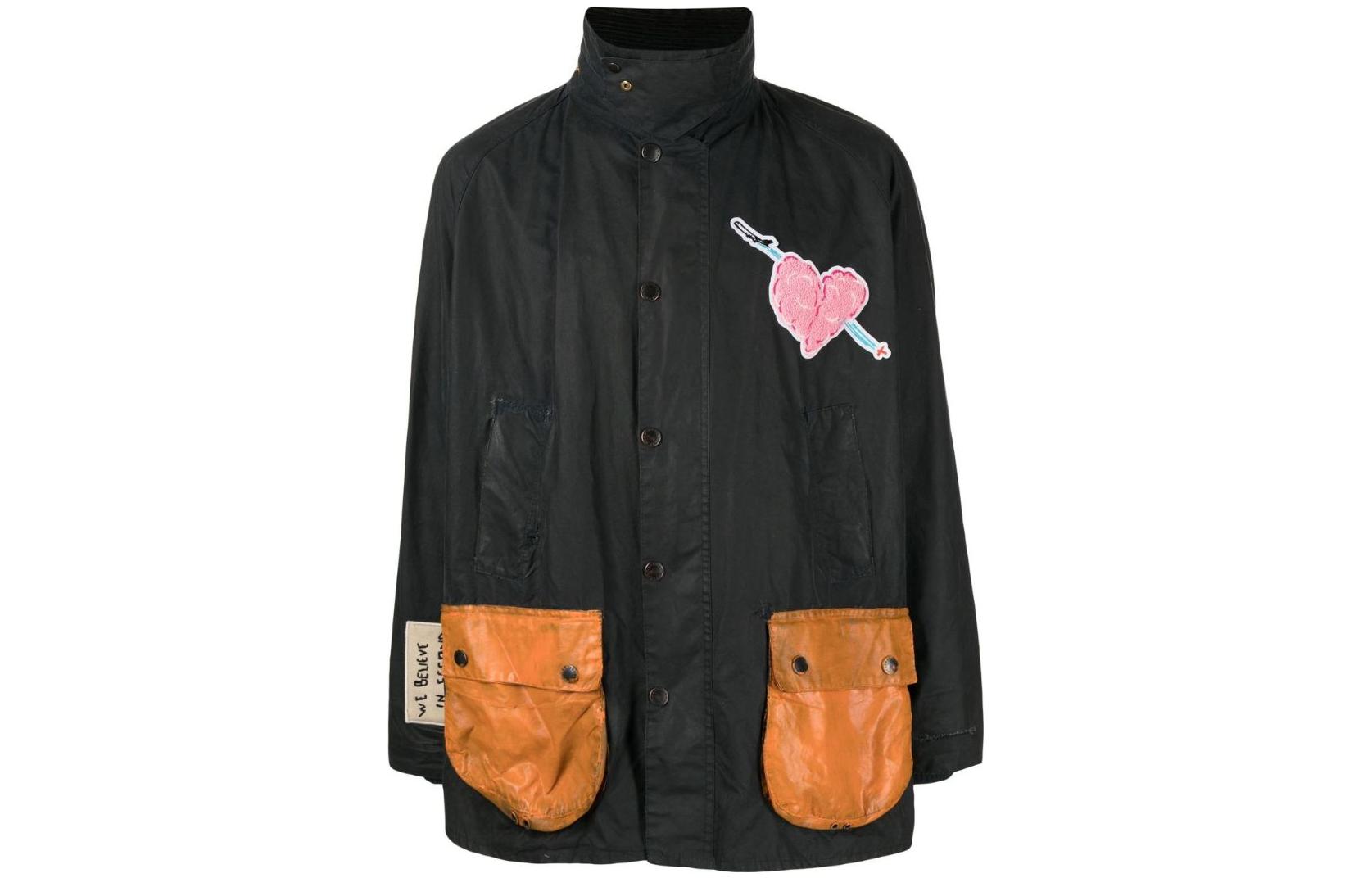 Barbour SS23 Black Long-Sleeve Heart Patch Button Jacket HWF007N