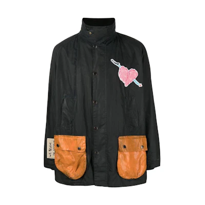 Barbour SS23 Black Long-Sleeve Heart Patch Button Jacket HWF007N