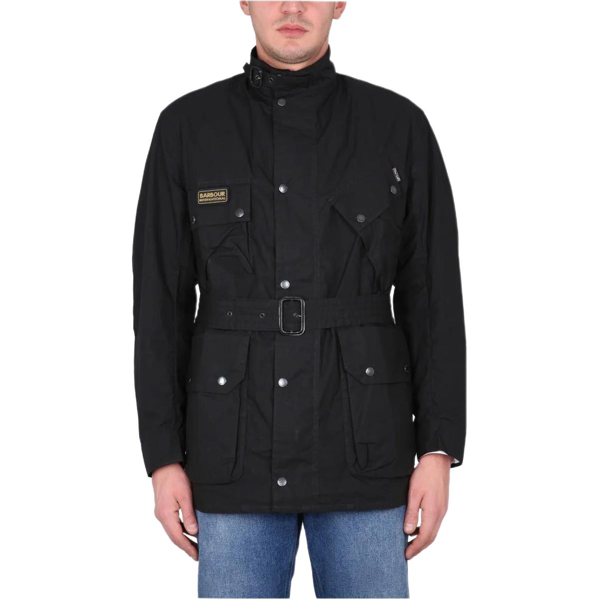 Barbour SS23 Black Solid Logo Belted Long-Sleeve Jacket MCA0909BK11