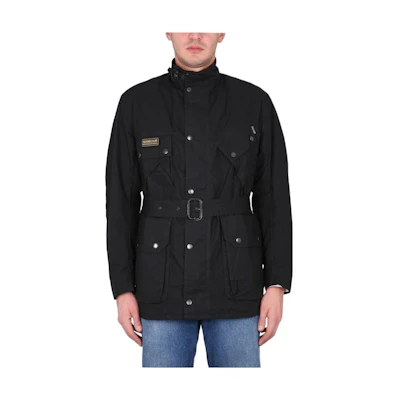 Barbour SS23 Black Solid Logo Belted Long-Sleeve Jacket MCA0909BK11