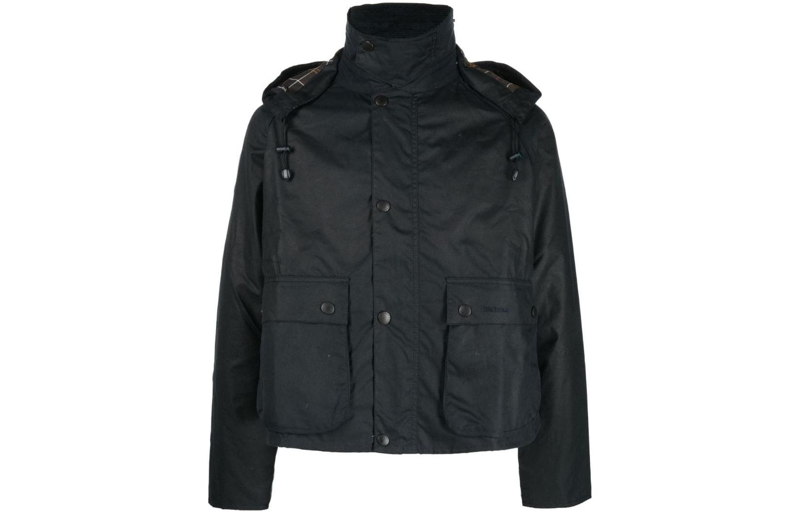 Barbour SS23 Black Waxed Canvas Zip-Up Hooded Jacket MWX2125NY92