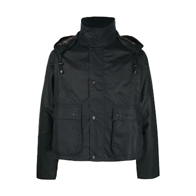 Barbour SS23 Black Waxed Canvas Zip-Up Hooded Jacket MWX2125NY92