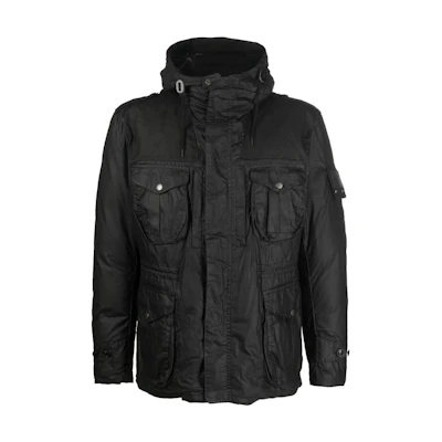 Barbour SS23 Black Waxed Casual Hooded Zip-Up Jacket MWX1872BK11BK11