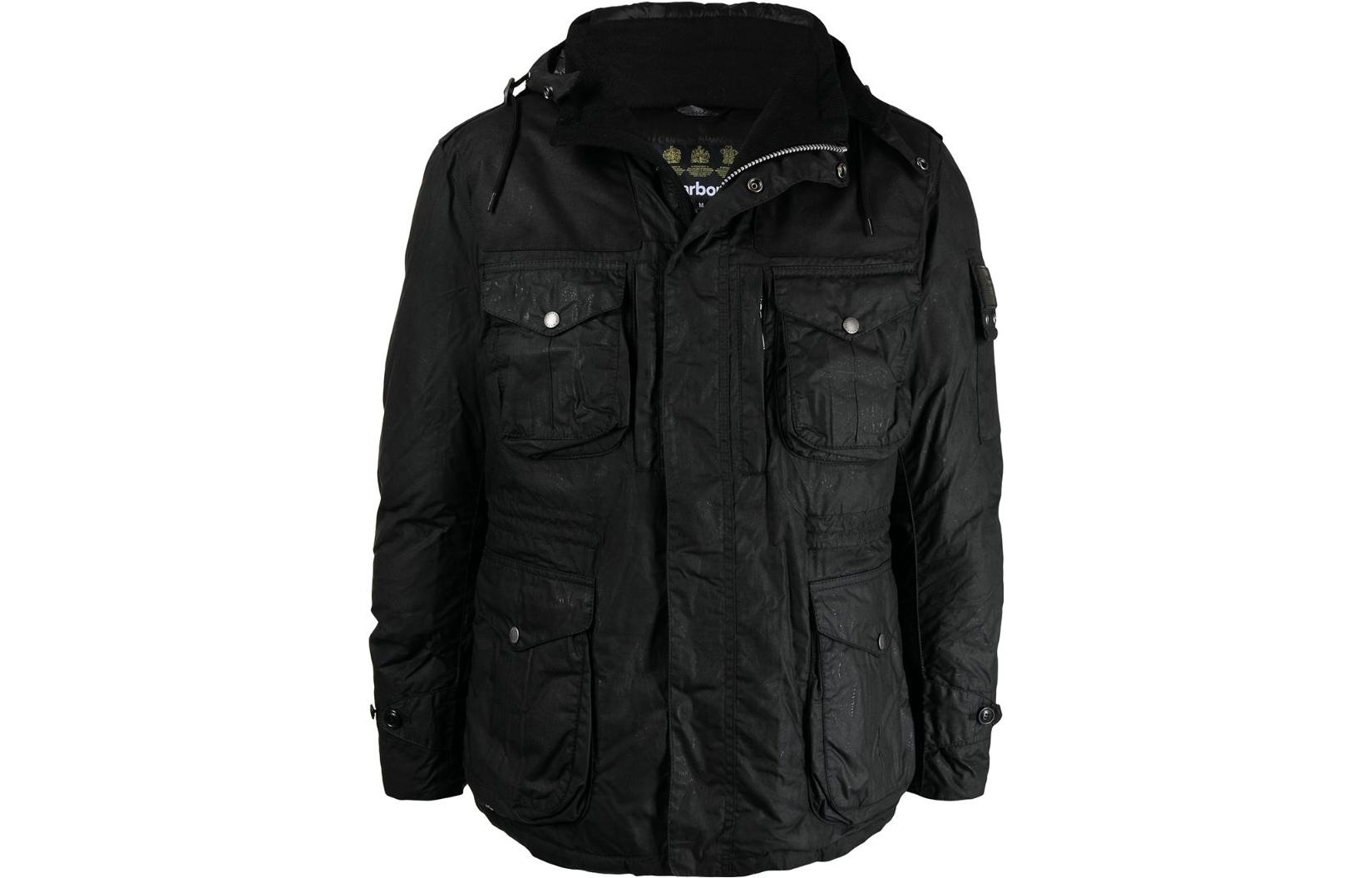 Barbour SS23 Black Waxed Cotton Hooded Jacket with Solid Color Design MWX1872OL91