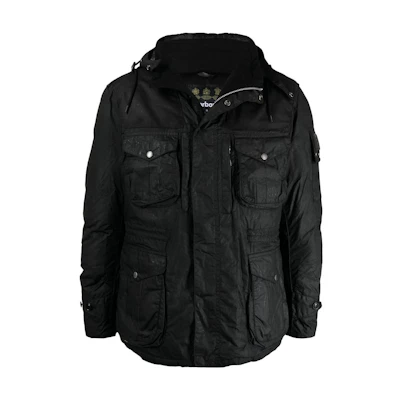 Barbour SS23 Black Waxed Cotton Hooded Jacket with Solid Color Design MWX1872OL91