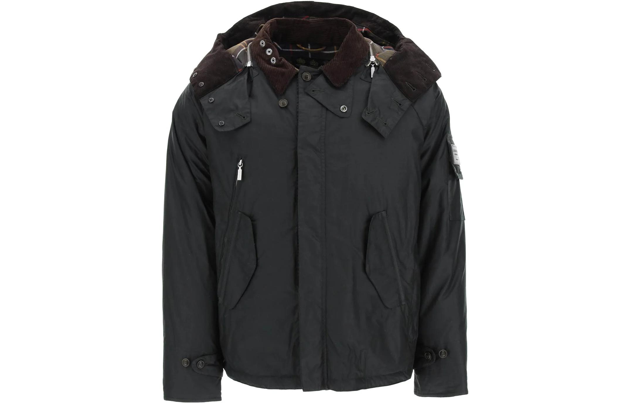 Barbour SS23 Black Waxed Hooded Jacket with Zipper Front MWX1867SG71
