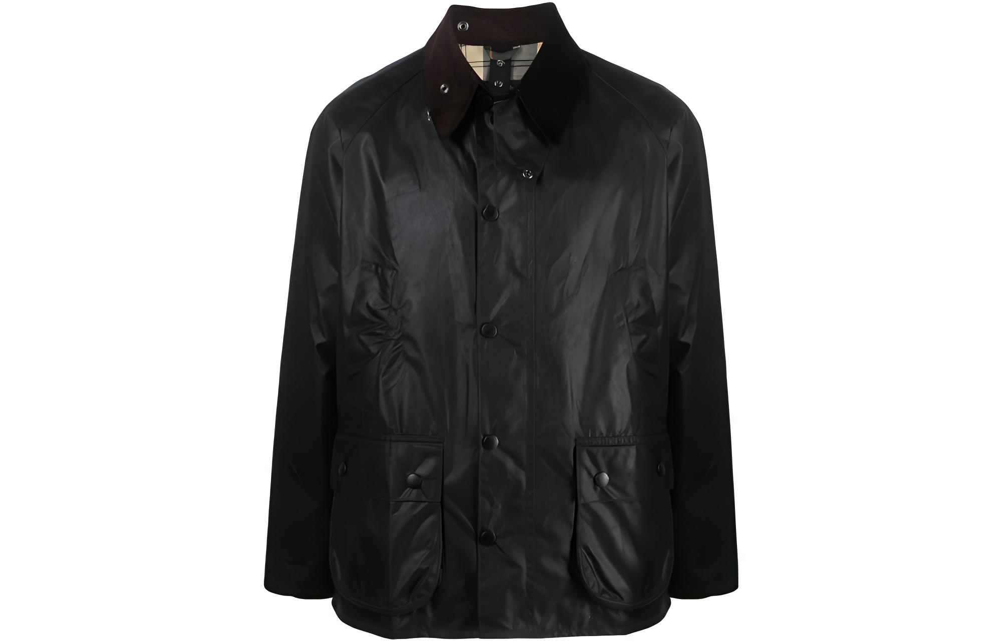Barbour SS23 Black Waxed Jacket Casual Zip-Up 231MWX0018