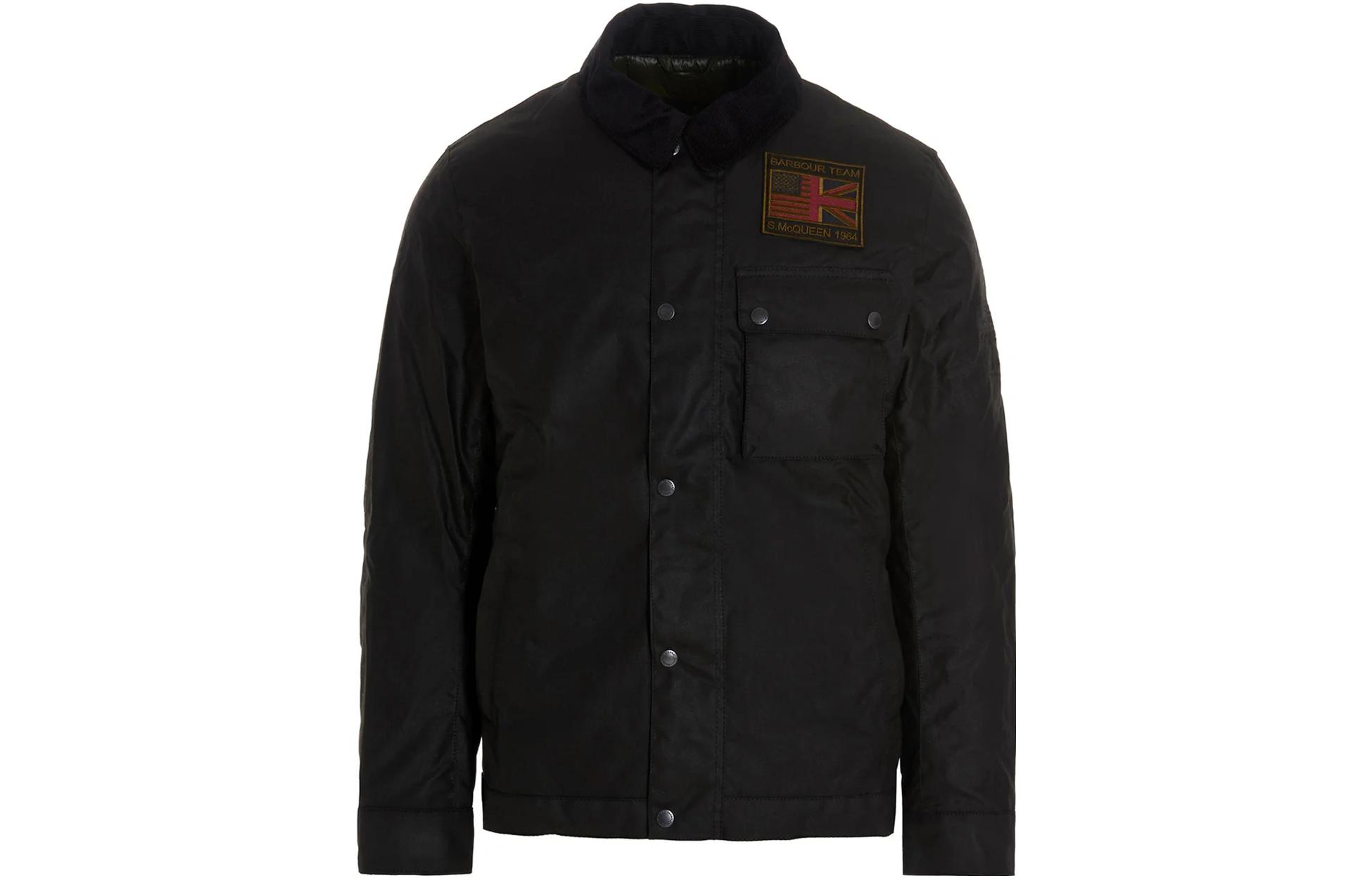 Barbour SS23 Black Waxed Jacket with Logo Patch Long Sleeve MWX1853MWXBK51