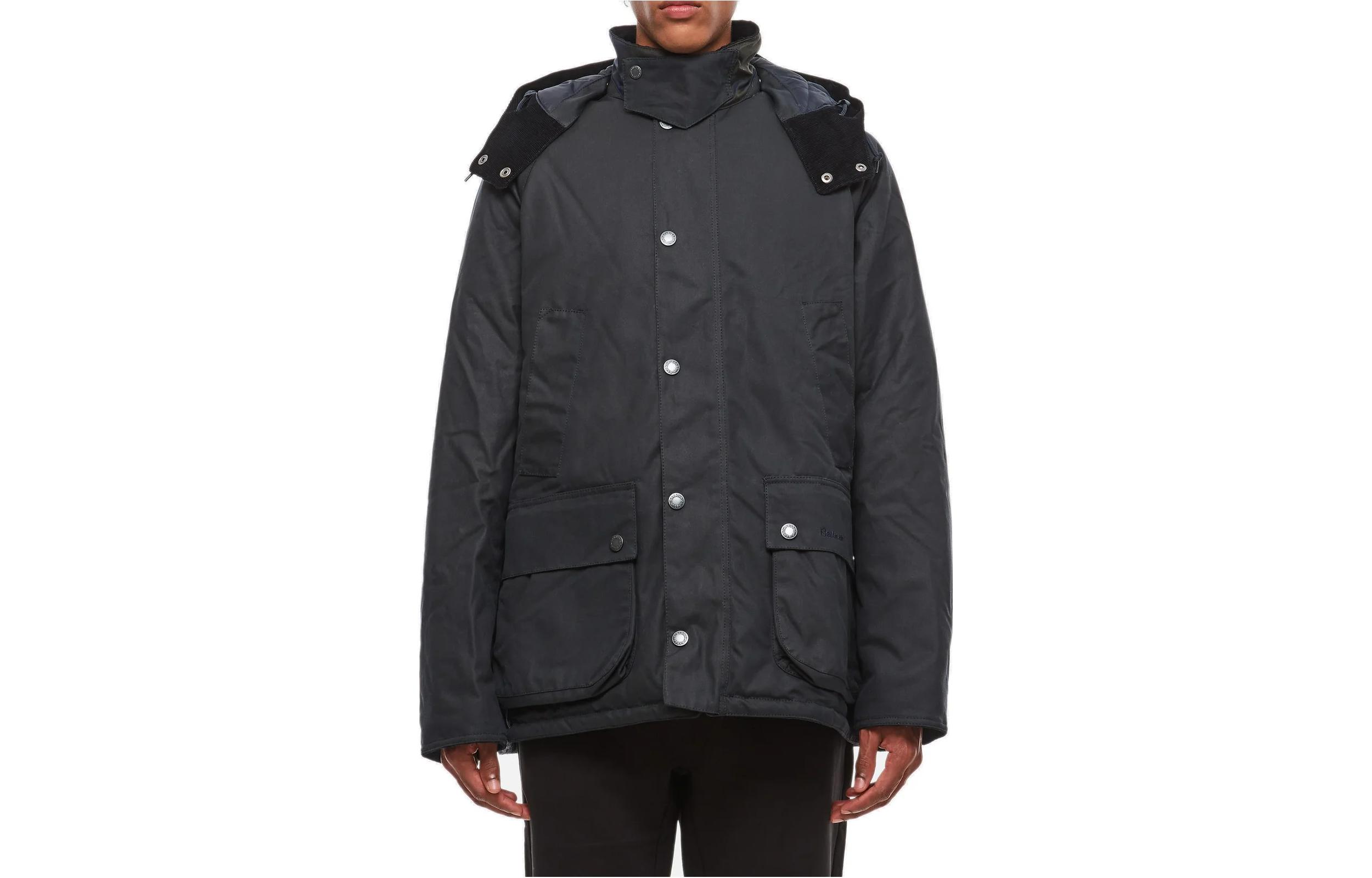 Barbour SS23 Black Waxed Long-Sleeve Hooded Jacket MWX1844NY71