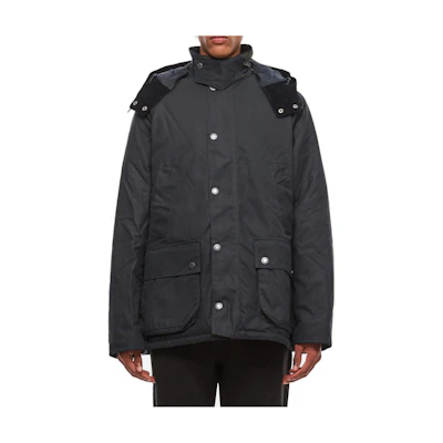 Barbour SS23 Black Waxed Long-Sleeve Hooded Jacket MWX1844NY71