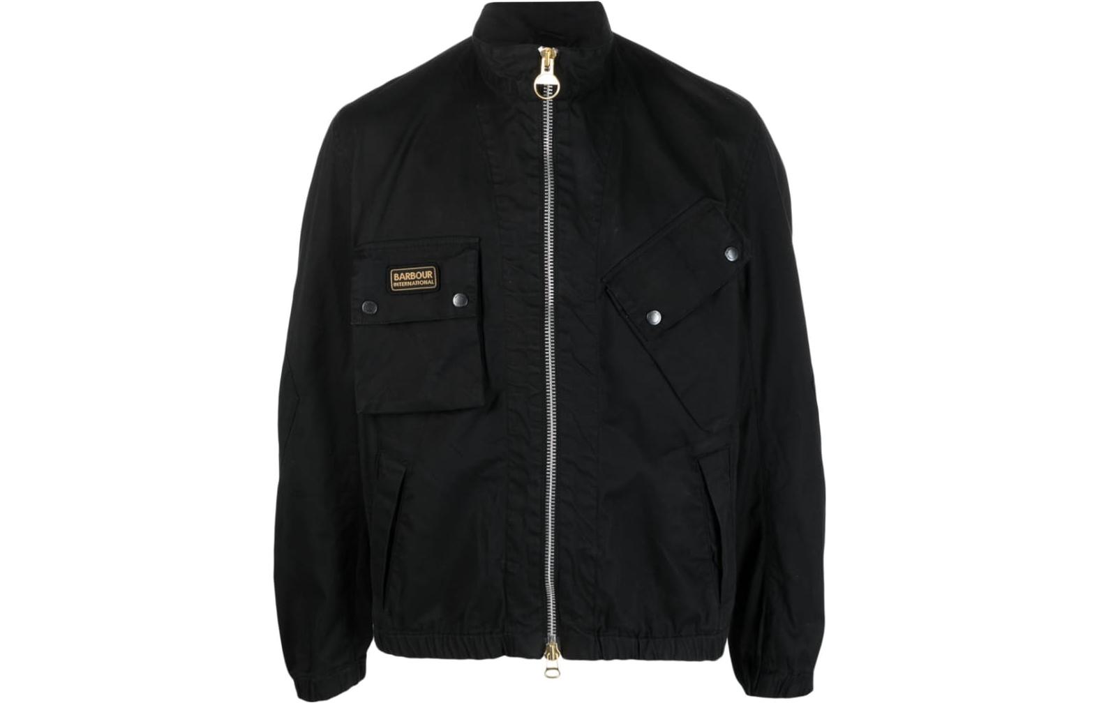 Barbour SS23 Black Zip-Up Pocket Jacket with Stand Collar MCA0904