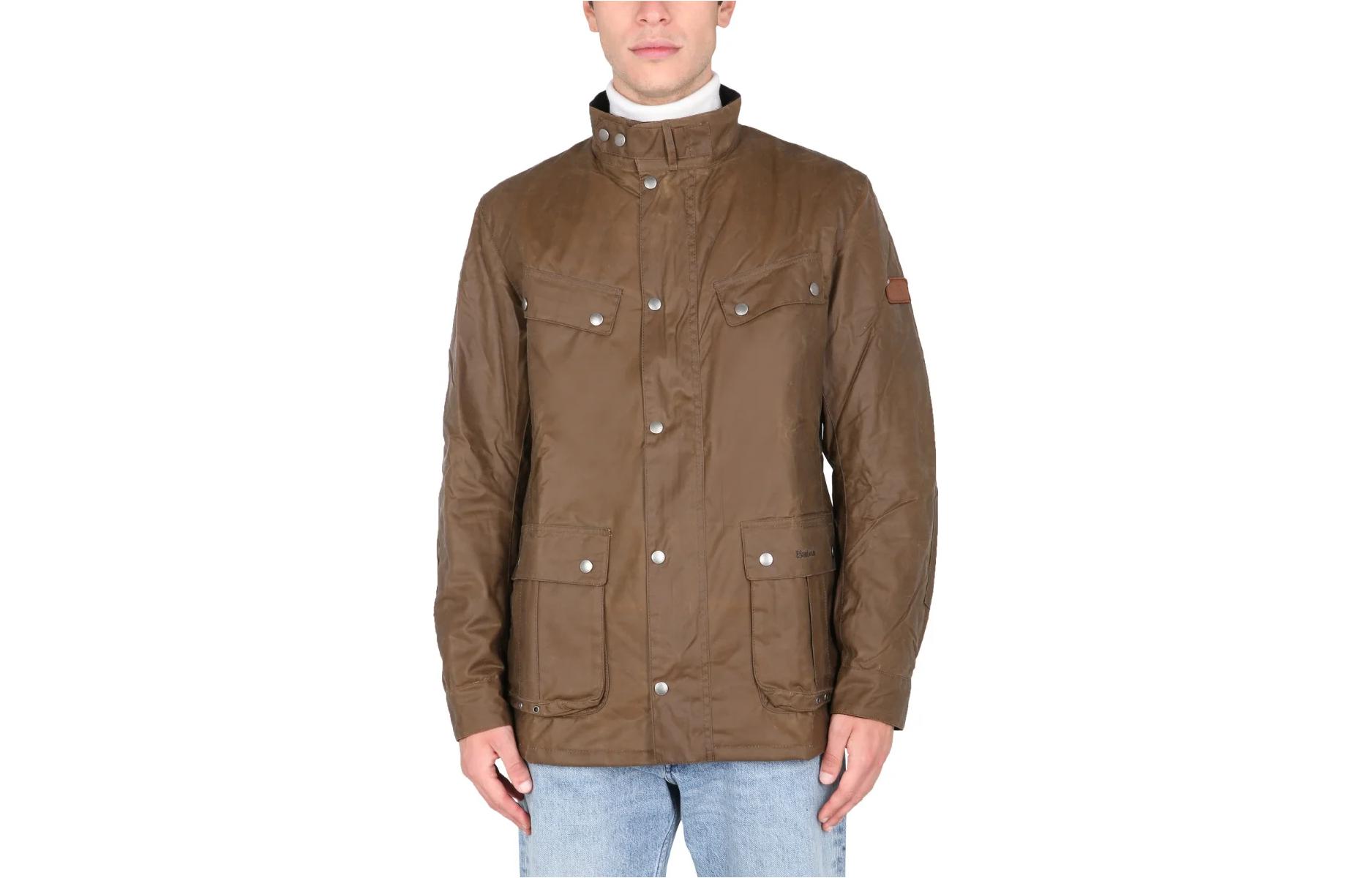 Barbour SS23 Brown Waxed Cotton Casual Jacket with Stand Collar MWX0337BR31