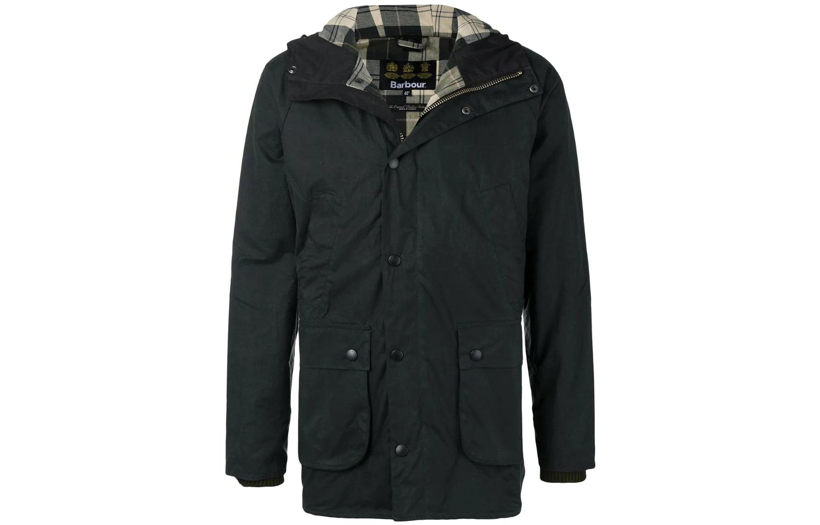 Barbour SS23 Green Waxed Casual Jacket with Solid Color & Zip Collar MWX1369NY92