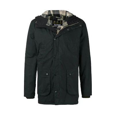 Barbour SS23 Green Waxed Casual Jacket with Solid Color & Zip Collar MWX1369NY92