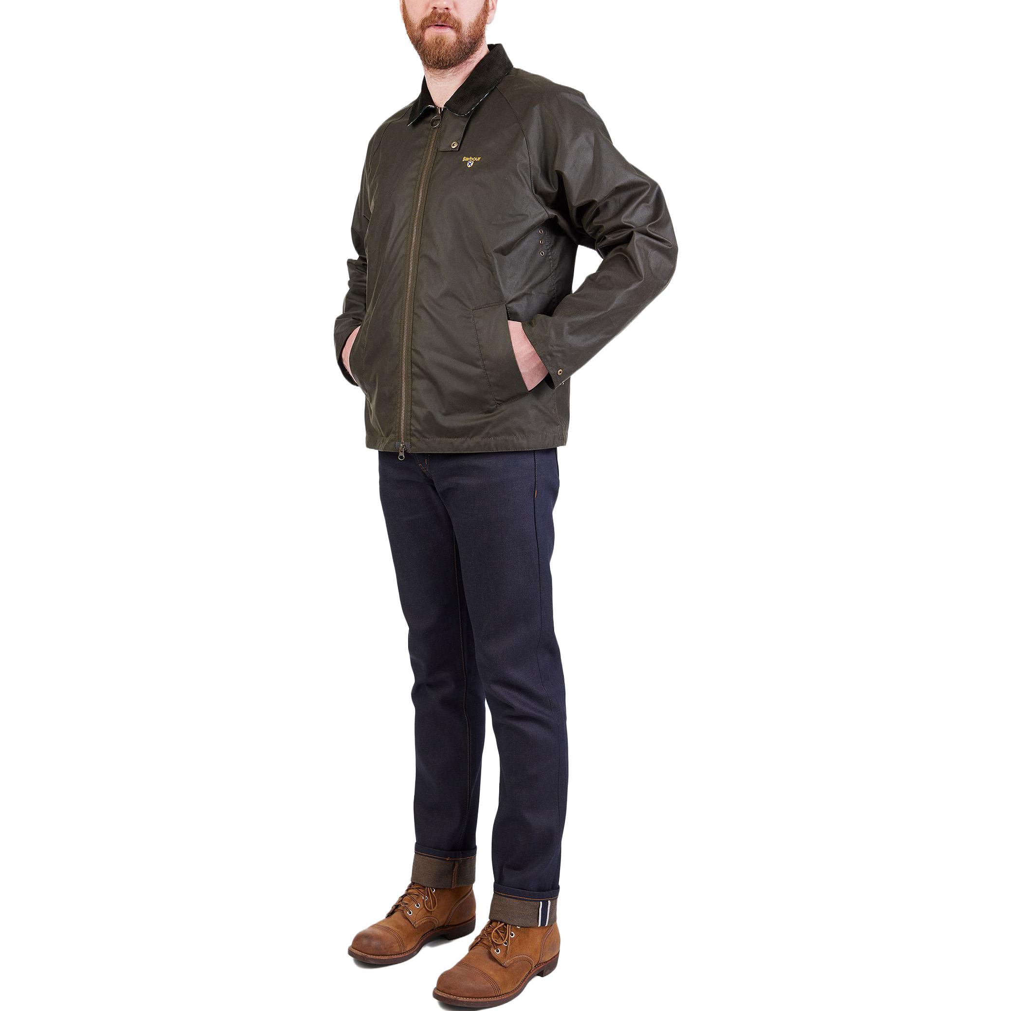Shop Barbour SS23 Chaqueta Verde Encerada con Logo Bordado de Color Sólido MWX2067MWXOL71