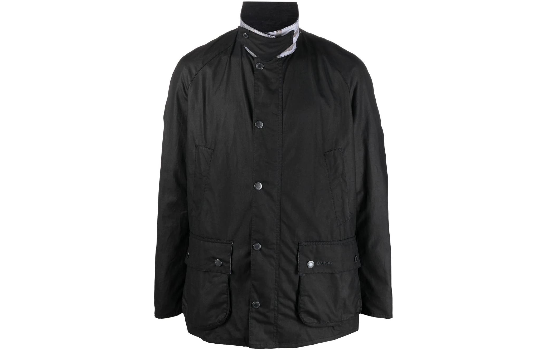 Barbour SS23 Logo Print Waxed Jacket with Button Pocket Black MWX1843BK71