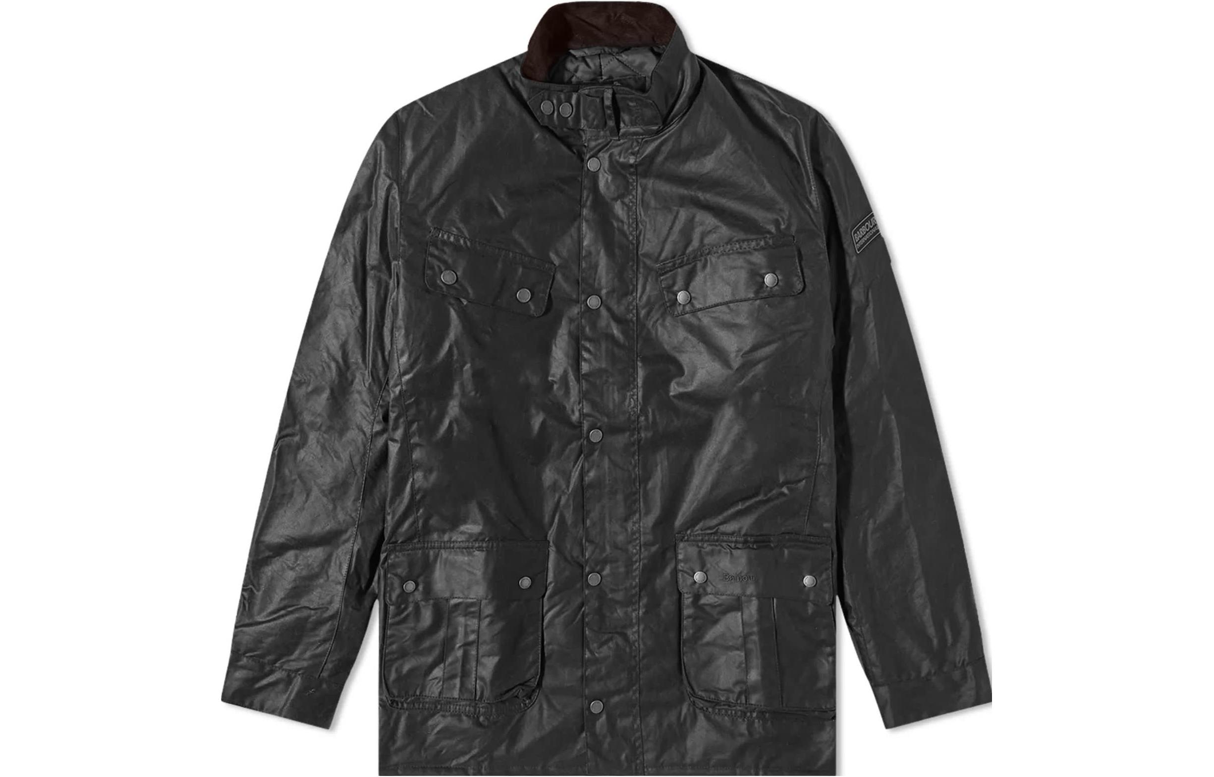 Barbour SS23 Long Sleeve Waxed Jacket Black with Logo Patch MWX2140SG91