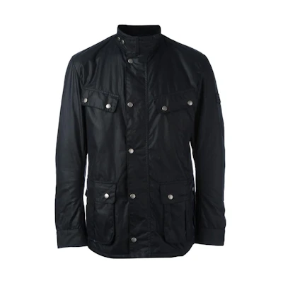 Barbour SS23 Navy Waxed Jacket with Solid Color and Stand Collar MWX0337NY91