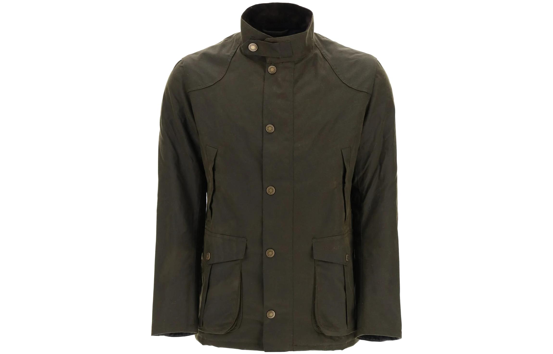 Barbour SS23 Olive Waxed Jacket with High Neck & Button Closure MWX1082OL51