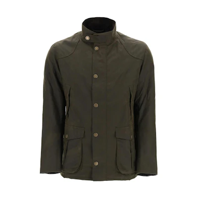 Barbour SS23 Olive Waxed Jacket with High Neck & Button Closure MWX1082OL51