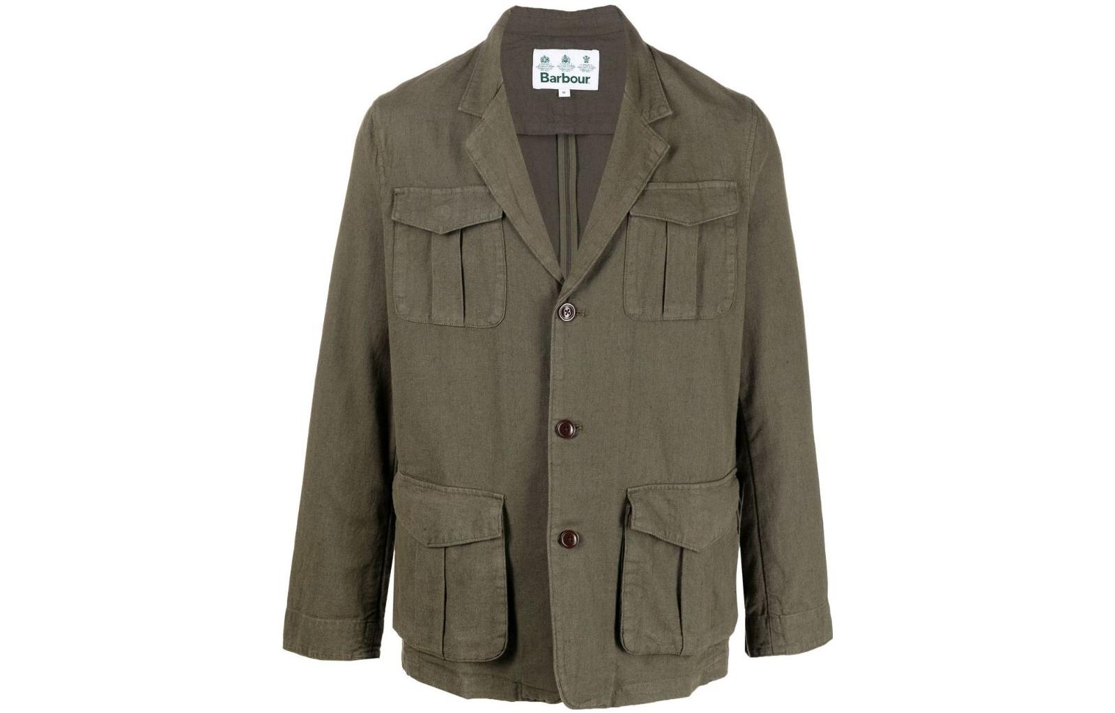 Barbour SS23 Solid Color Military Green Single-Breasted Collared Jacket MOS0198GN61