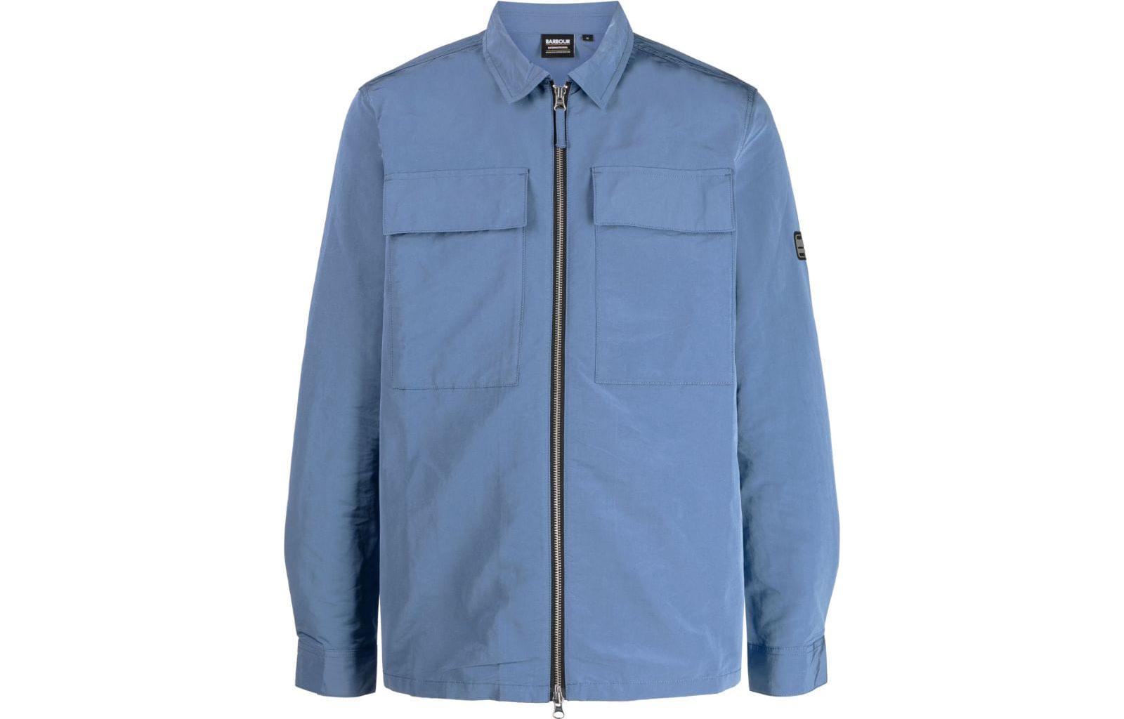 Barbour SS23 Solid Logo Patch Zip Jacket Mens Blue MOS0289BU57