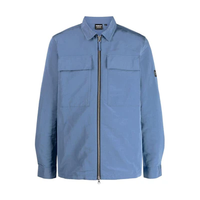 Barbour SS23 Solid Logo Patch Zip Jacket Mens Blue MOS0289BU57