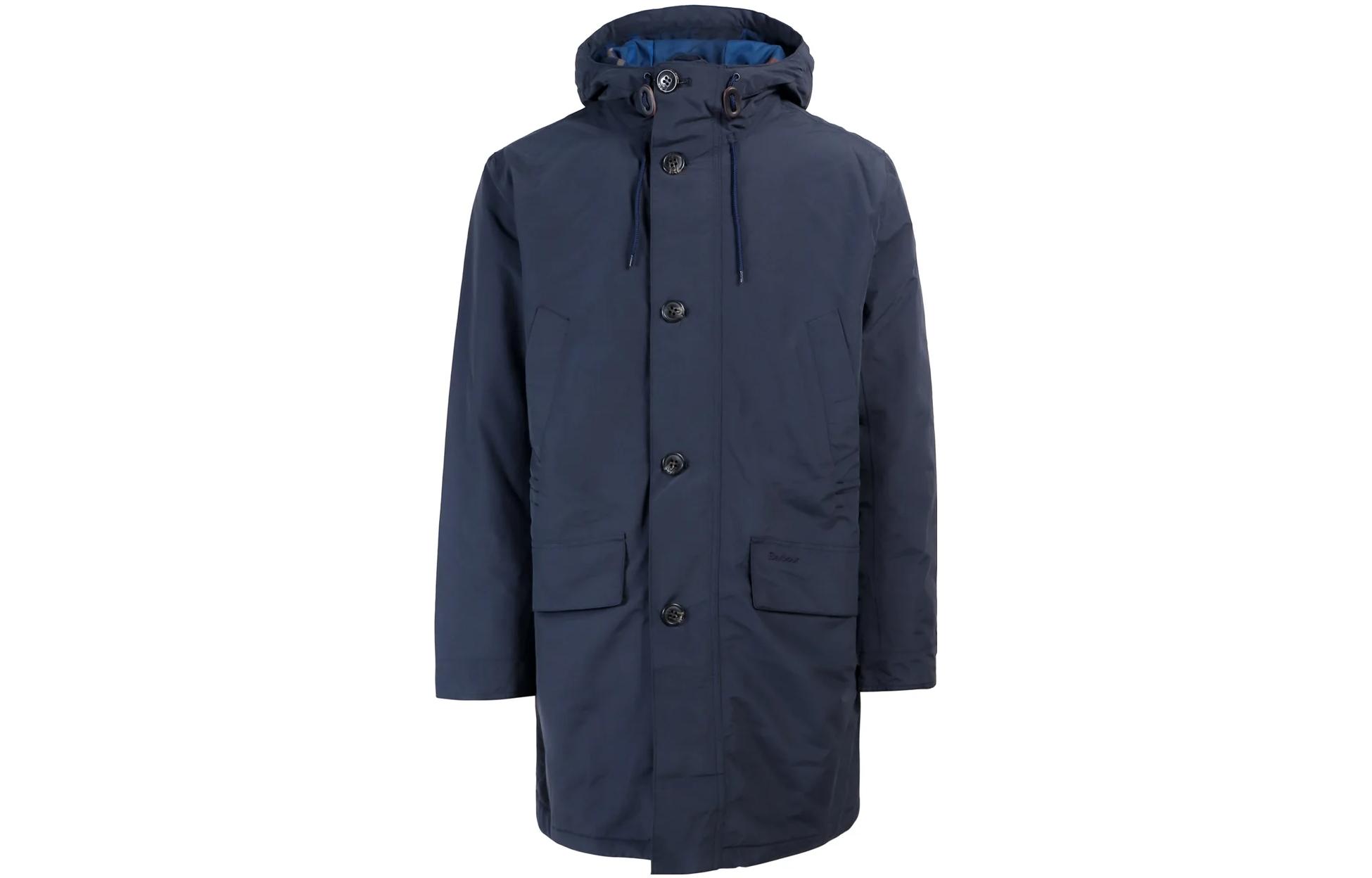 Barbour SS23 Solid Navy Button-Up Hooded Jacket MWB0901NY91