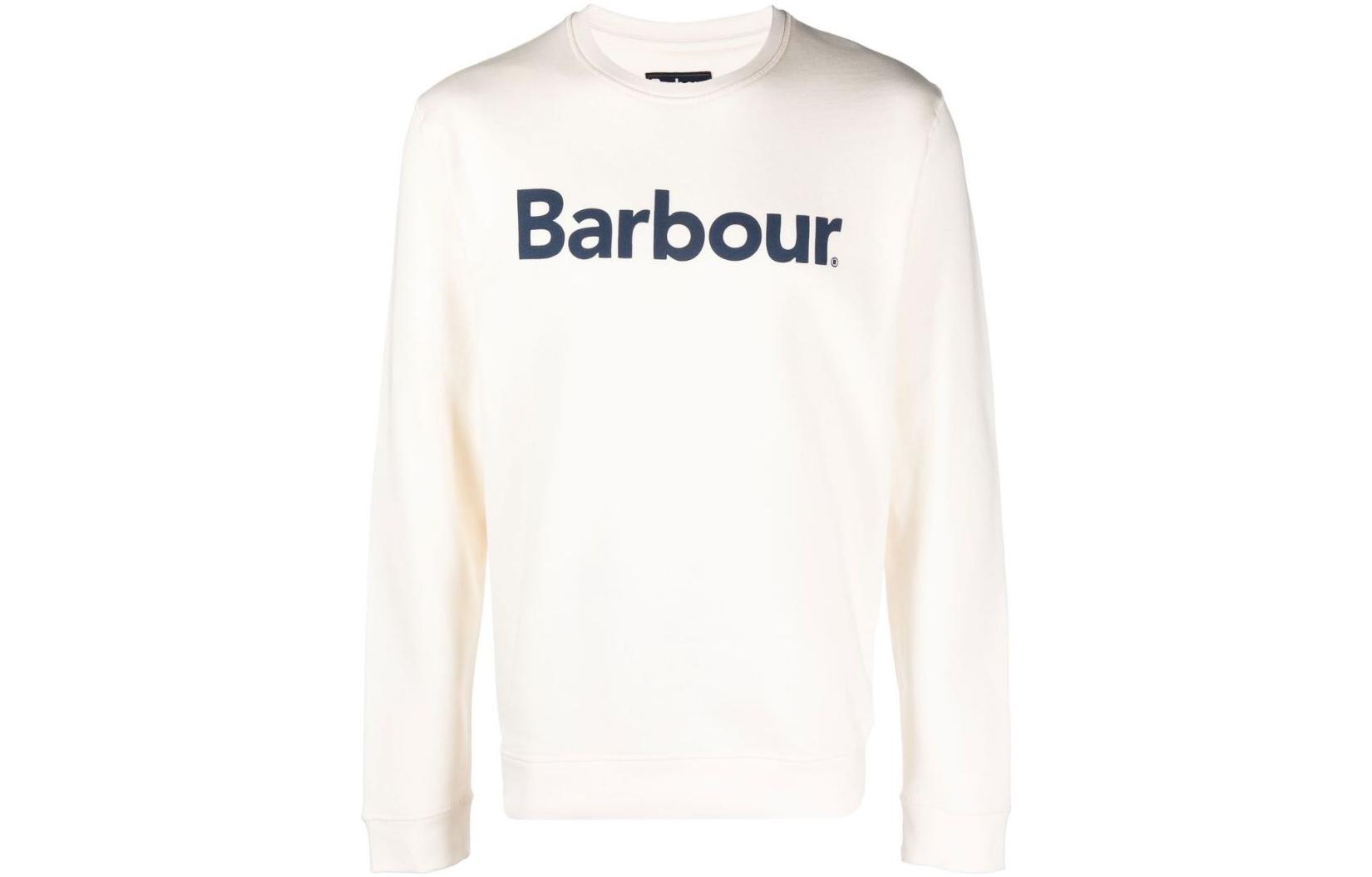 Barbour SS23 White Crewneck Sweatshirt with Logo Print Long Sleeves MOL0419WH32
