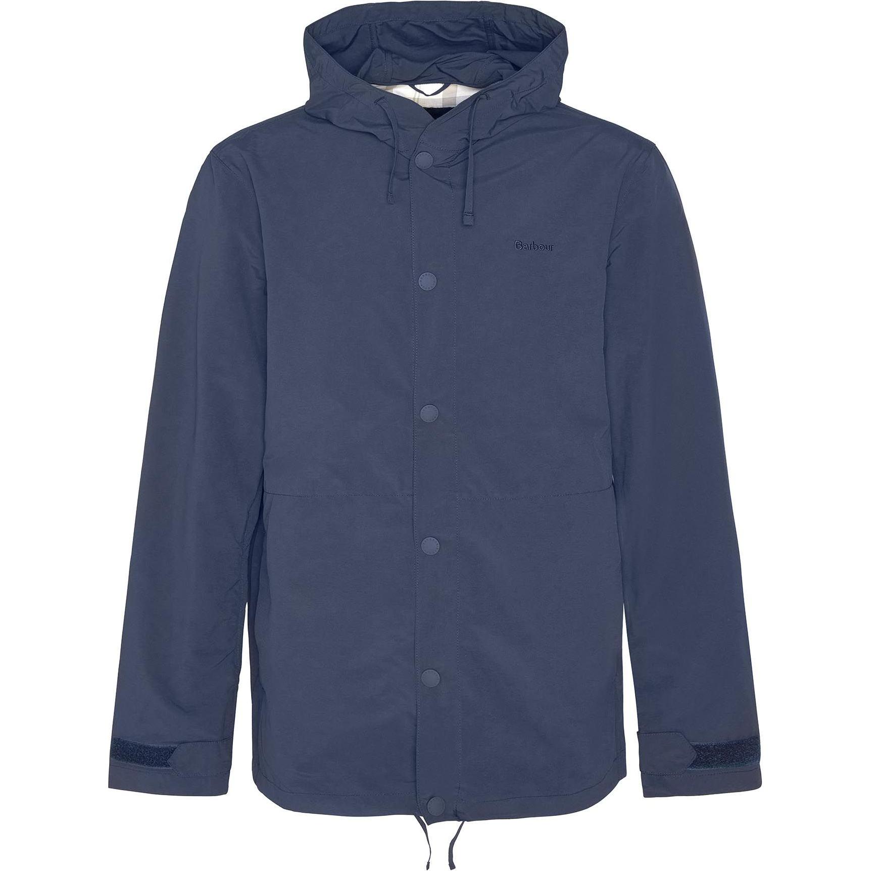 Barbour SS24 Logo Embroidered Hooded Rain Jacket Mens Navy Blue MSP0103NY71