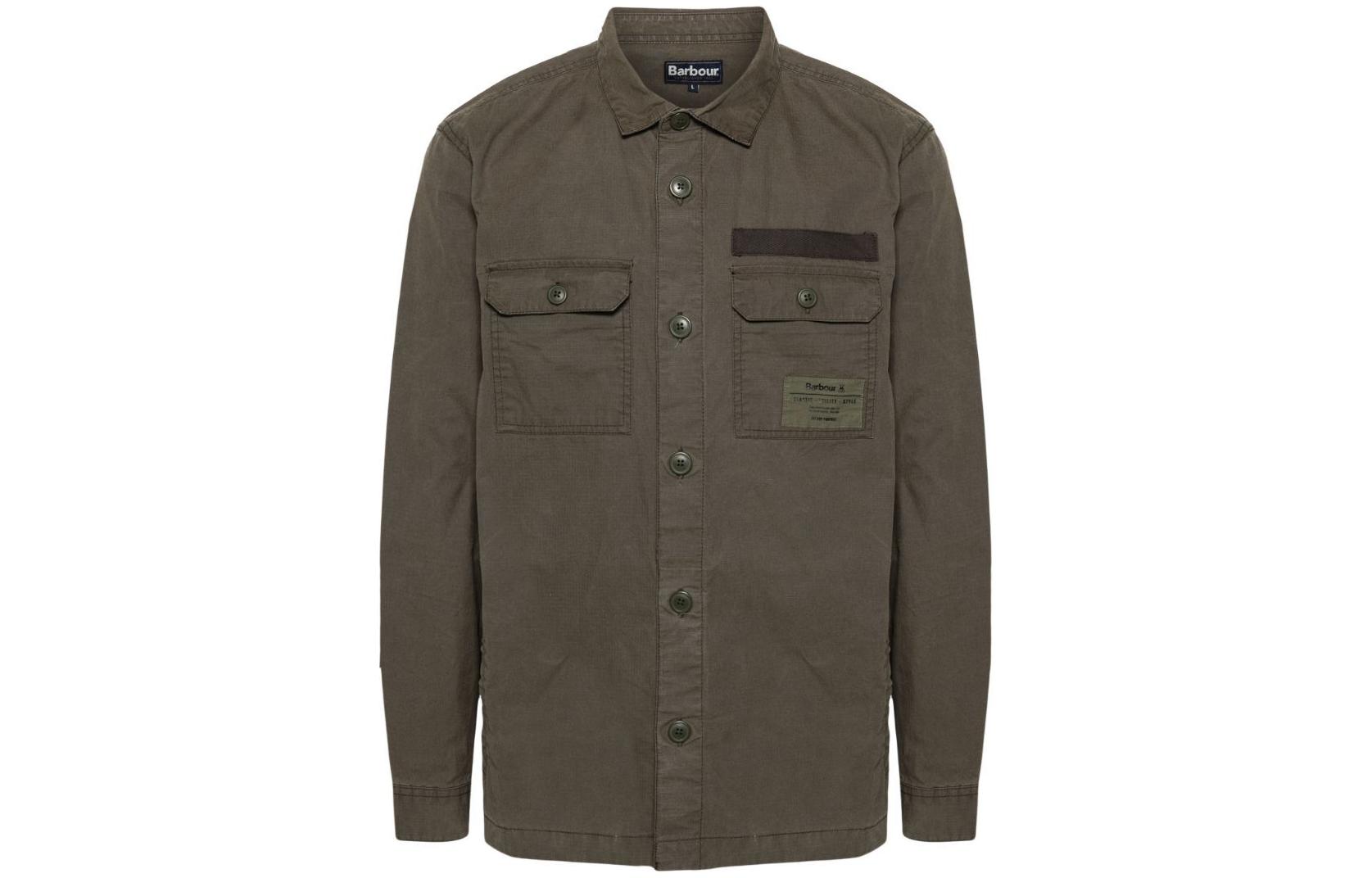 Barbour SS24 Logo Print Button-Up Long Sleeve Jacket Olive Green () MOS0368CH55