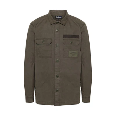 Barbour SS24 Logo Print Button-Up Long Sleeve Jacket Olive Green () MOS0368CH55