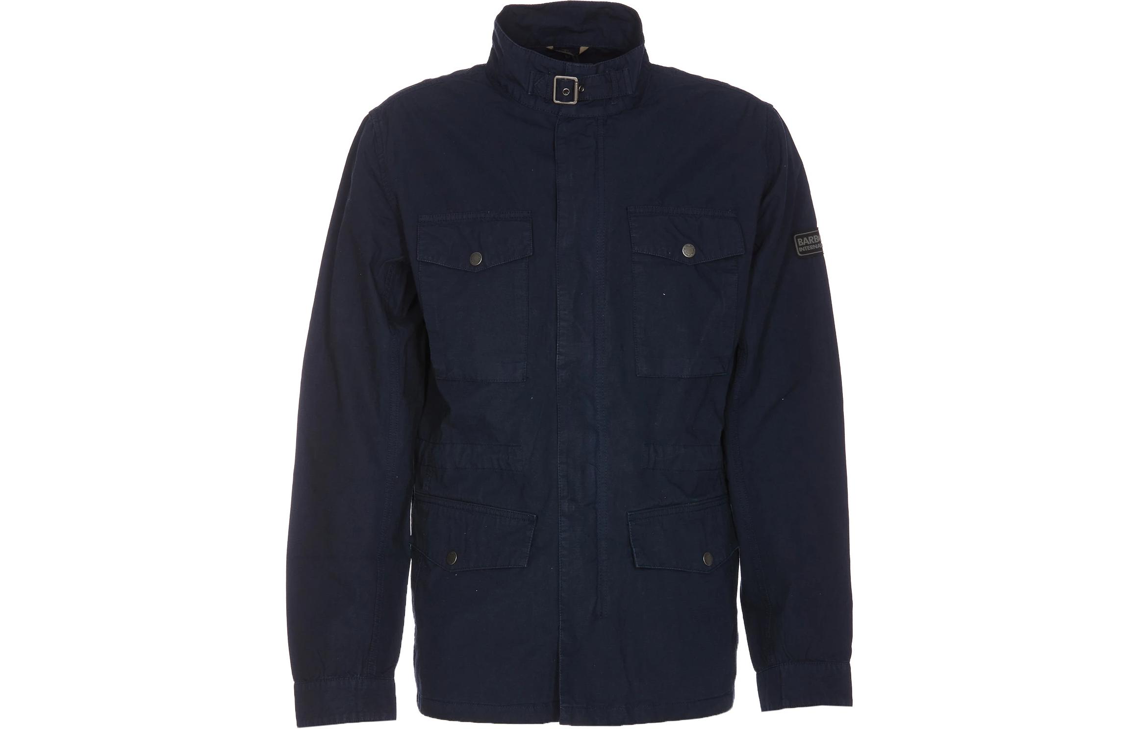 Barbour SS24 Navy Zip-Up Stand Collar Slim Fit Jacket for Men MCA0989NY92
