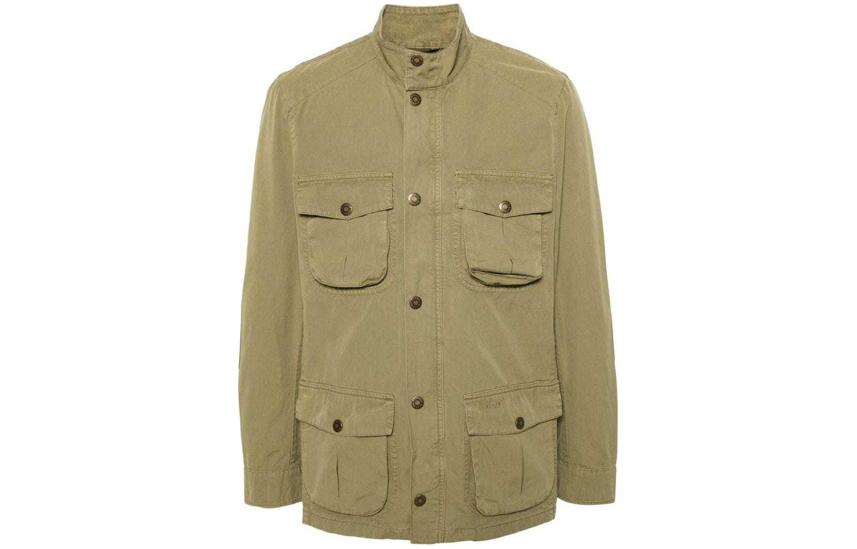 Barbour SS24 Olive Green Loose-Fit High-Neck Button-Up Jacket MCA0979