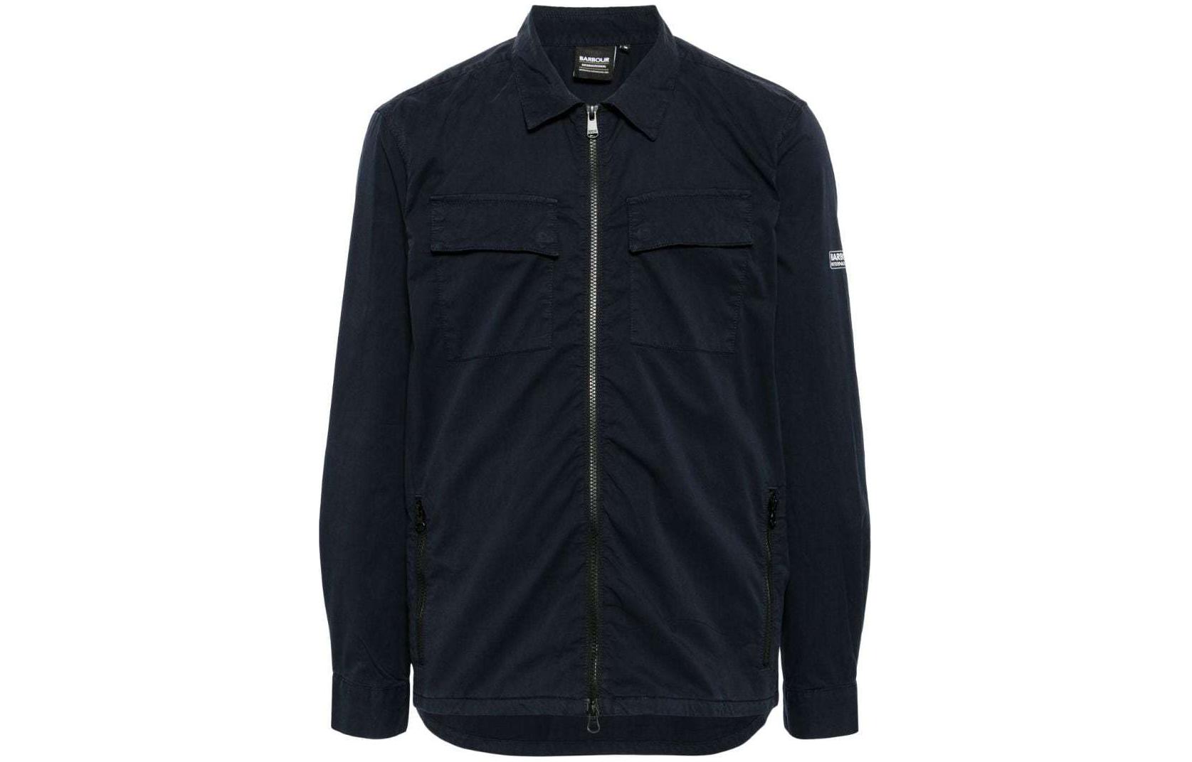 Barbour SS24 Solid Logo Zip Jacket Navy Blue Outerwear MOS0370