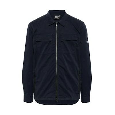 Barbour SS24 Solid Logo Zip Jacket Navy Blue Outerwear MOS0370