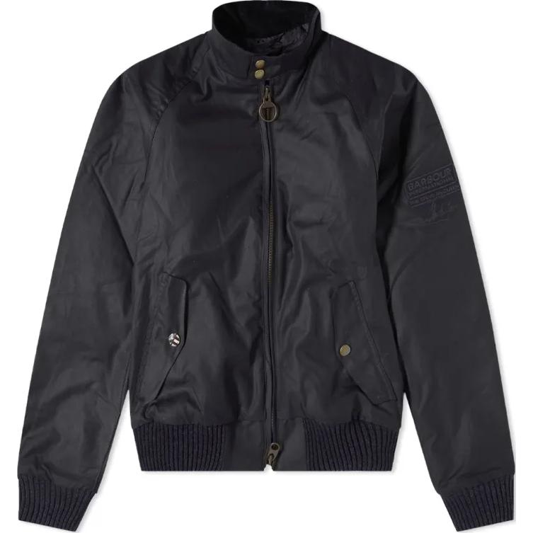 Barbour Waxed Cotton Jacket Charcoal - Solid Stand Collar, Double Zipper MWX0465NY92