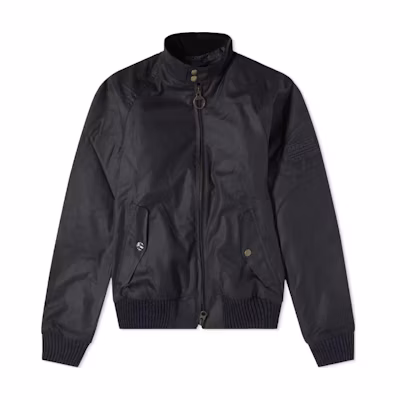 Barbour Waxed Cotton Jacket Charcoal - Solid Stand Collar, Double Zipper MWX0465NY92