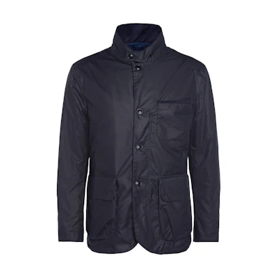 Barbour Waxed Jacket Navy Blue Long Sleeve with Zippered Pockets MWX2267NY92