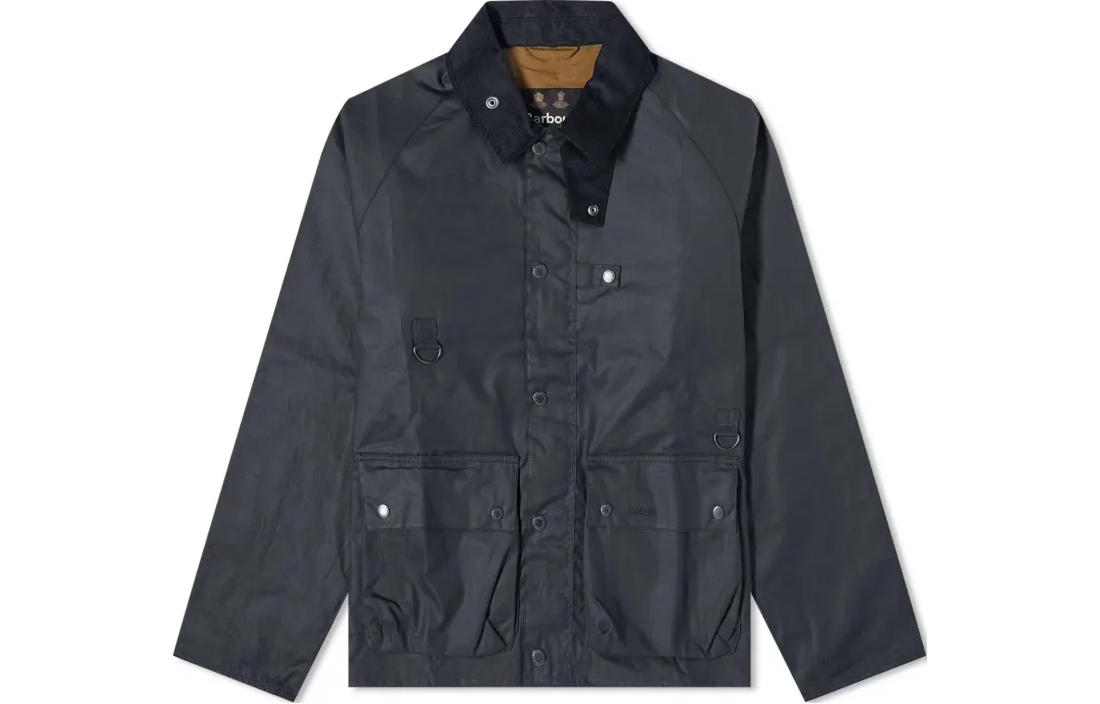 Barbour Waxed Jacket with Letter Embroidery Collar Navy Blue - MWX2287NY92
