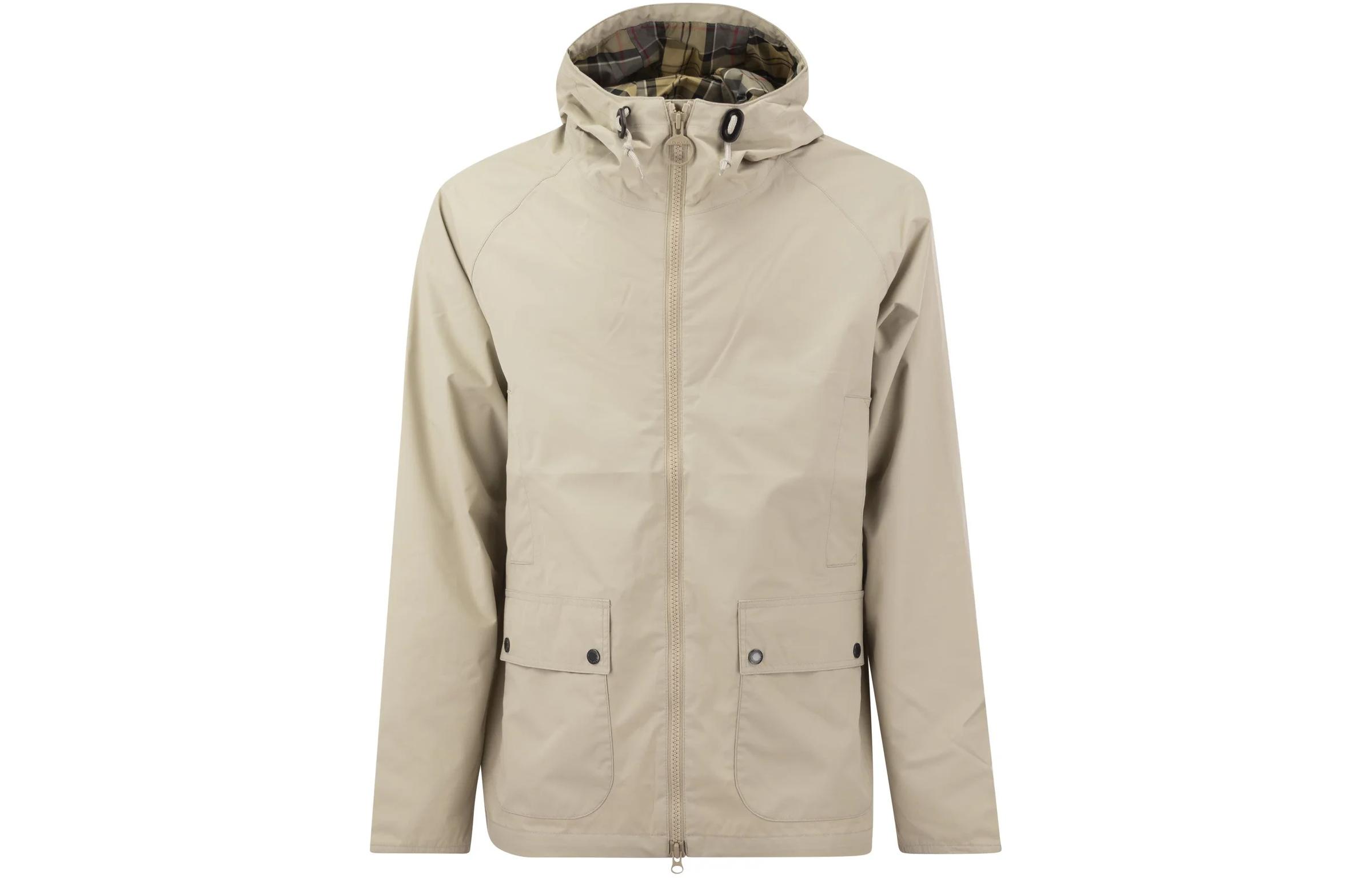 Barbour White Solid Hooded Zip-Up Jacket with Pockets MWB1003ST11