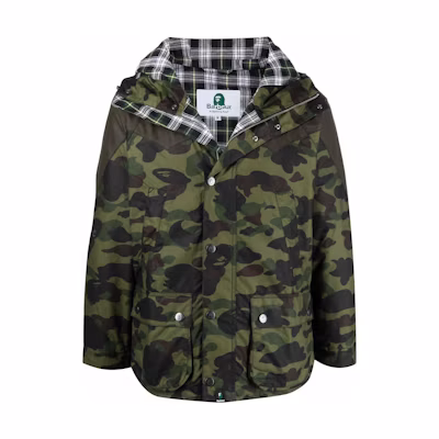 Barbour A BATHING APE Camo Patchwork Waxed Jacket Unisex Khaki Green MWX18940L31