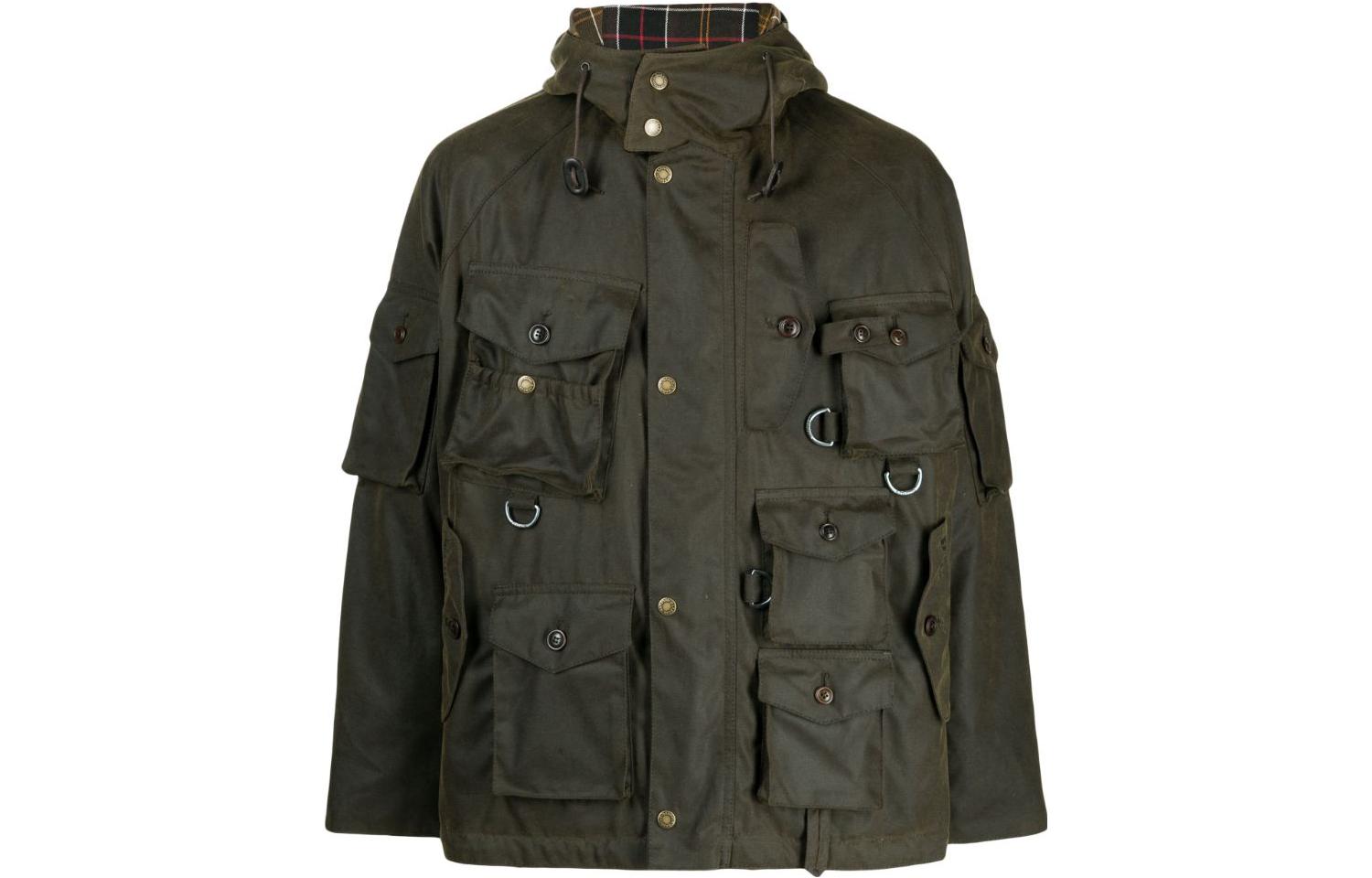 BARBOUR x Baracuta Harvard FW23 Olive Brown Hooded Pocket Jacket for Men. MWX2219OL52
